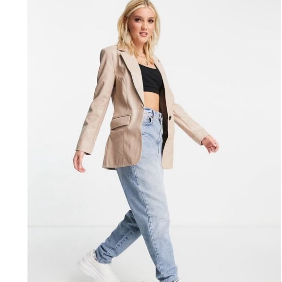 Miss Selfridge Faux Leather One Button Blazer in Mink Size 6 - Picture 8 of 14